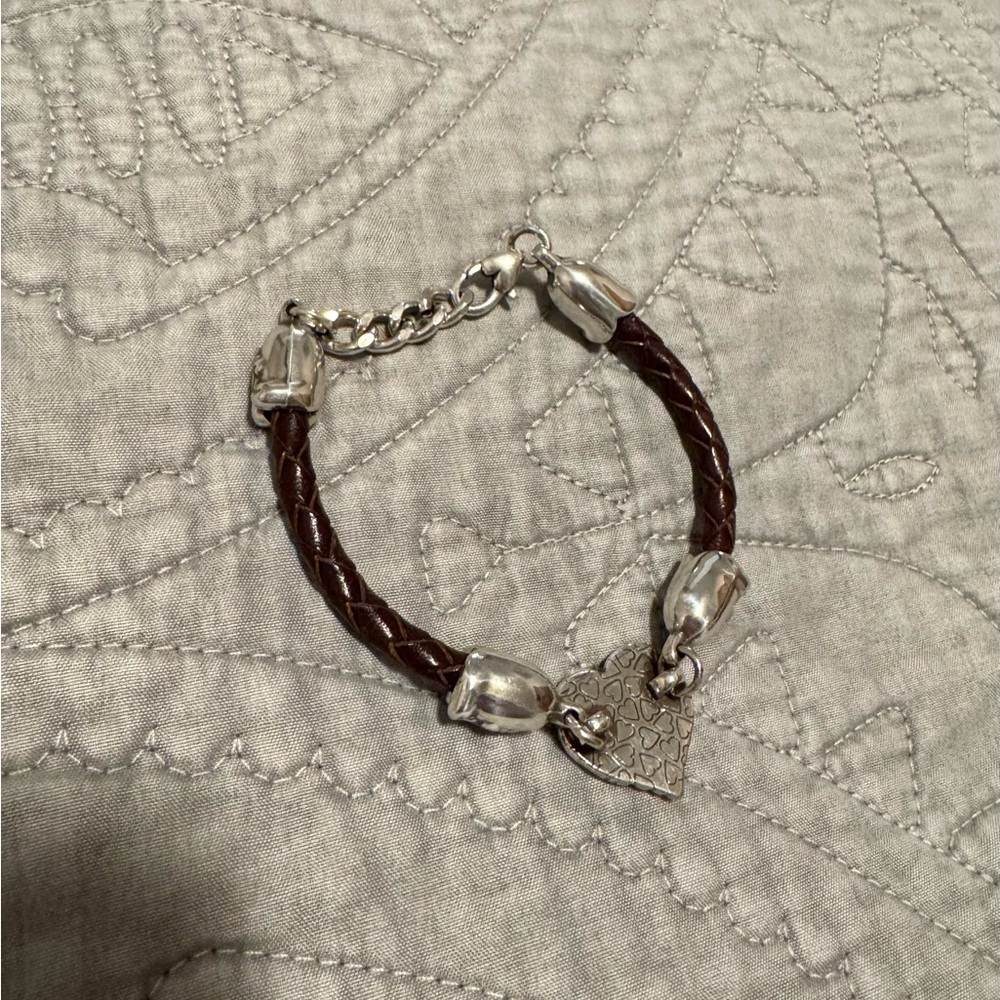 Vintage Brighton Silver Heart Bracelet with Brown Woven Leather - Picture 3 of 5
